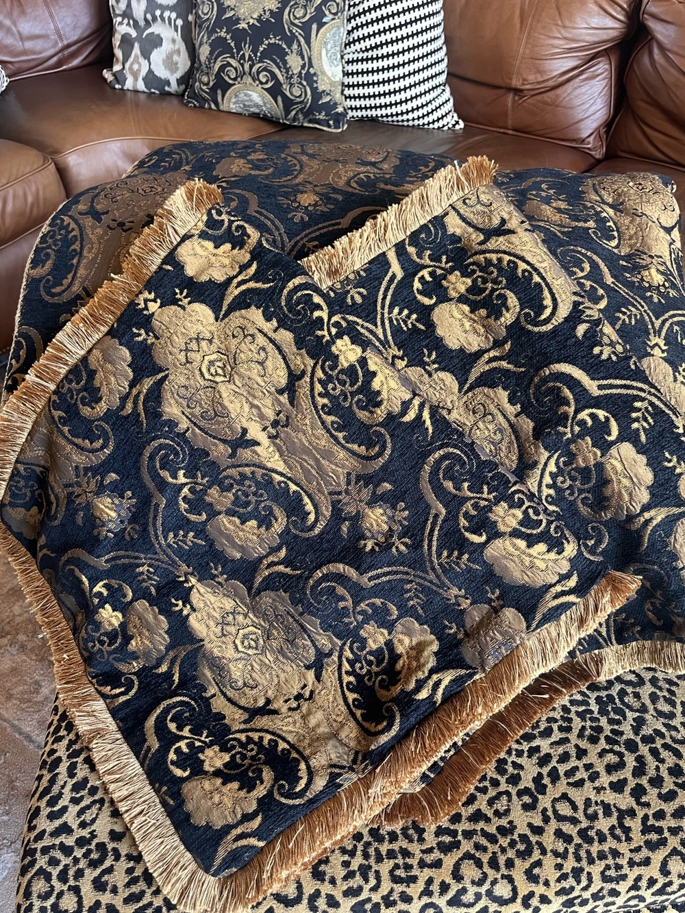 Sherry Kline China Art Luxury Black Gold Rococo King Comforter 2 Shams VTG